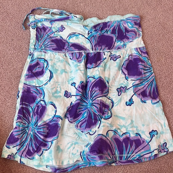 JUSTICE Girls Floral Purple and Blue Strapless Top Size 18 - Picture 4 of 5